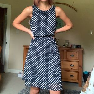 Flowy, navy, polka-dot dress